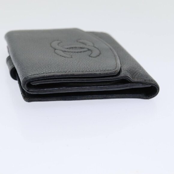 CHANEL COCO Mark Wallet Caviar Skin Black Gold CC Auth - Picture 6 of 16